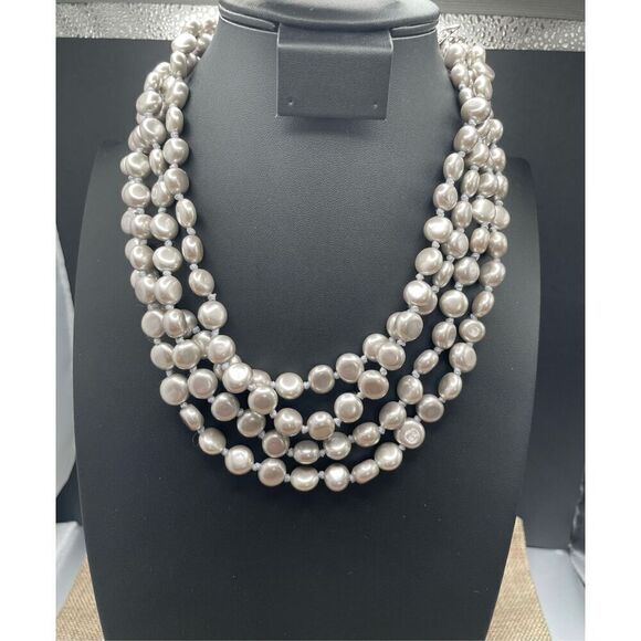 Gray Pearls Multi-strand Necklace Silver Hardware - Picture 1 of 5